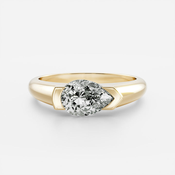 1 carat pear half bezel engagement ring lab grown diamond signet style IGI certified