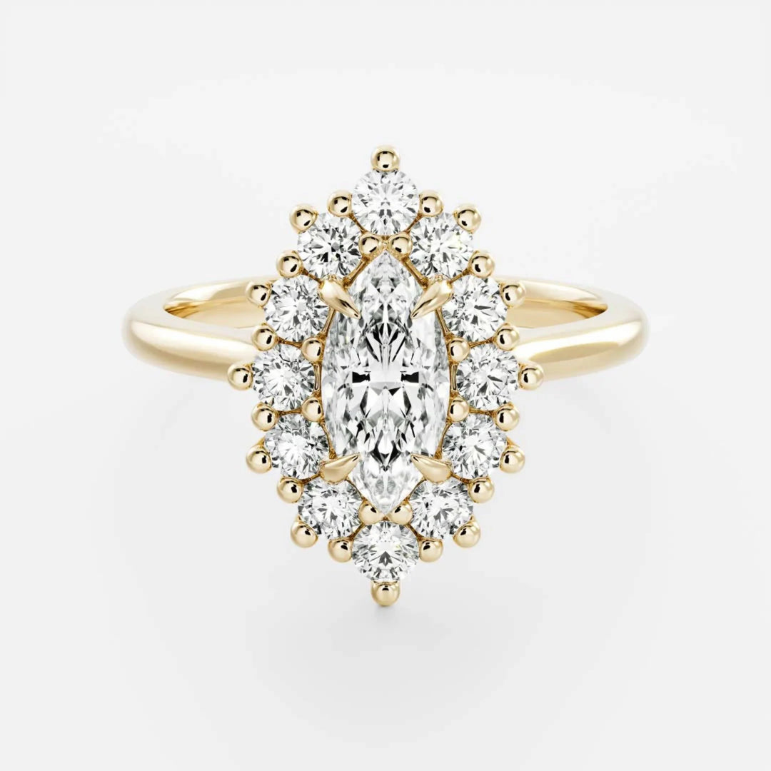 1 carat marquise halo cluster engagement ring lab grown diamond IGI certified