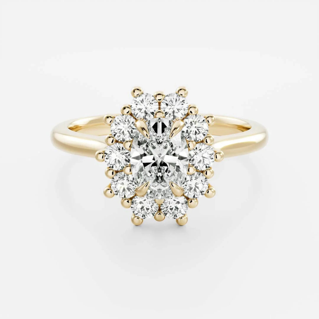 1 carat oval halo cluster engagement ring lab grown diamond IGI certified