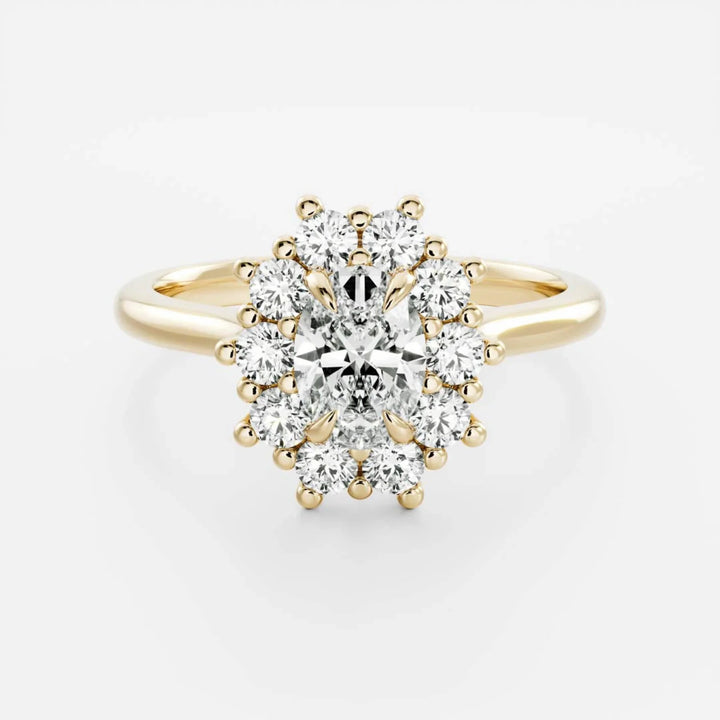 1 carat oval halo cluster engagement ring lab grown diamond IGI certified