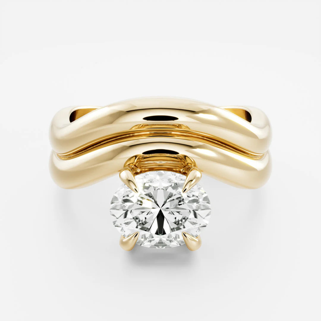 1 carat oval double solitaire curved band engagement ring lab grown diamond E VS1 USA