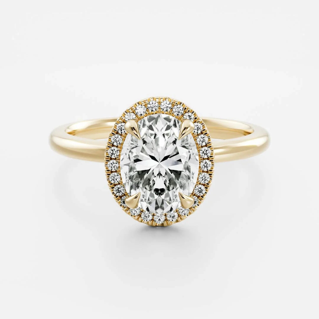 1 carat oval halo engagement ring lab grown diamond IGI certified