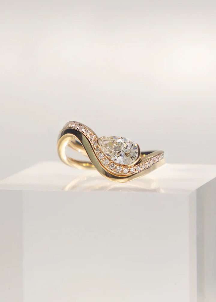 Pear CVD Diamond Channel Pavé Engagement Ring With Matching Band