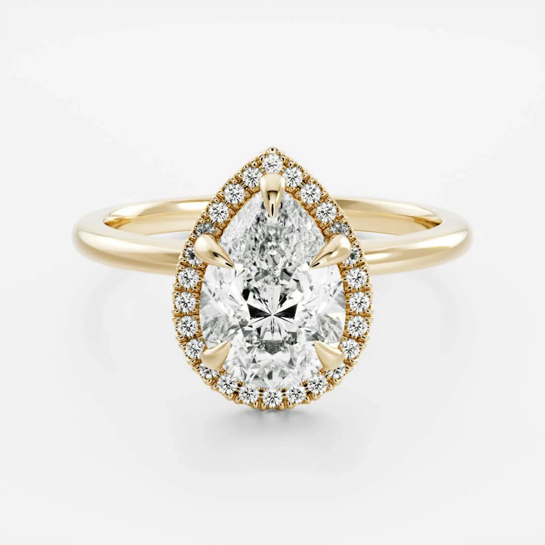 1 carat pear halo engagement ring lab grown diamond IGI certified