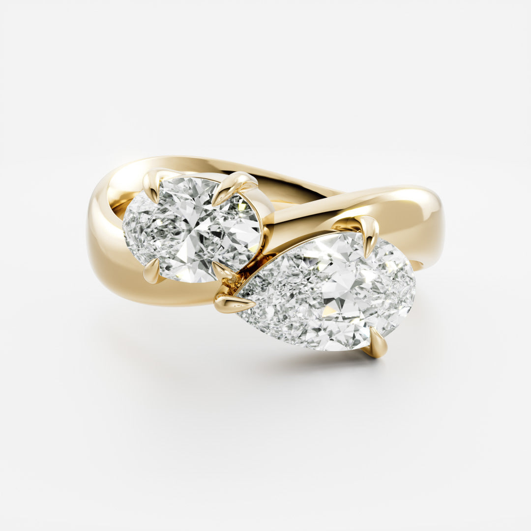 1 carat pear oval toi et moi engagement ring lab grown diamond IGI certified CVD