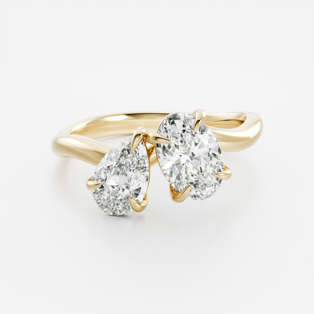 1 carat pear oval curved toi et moi engagement ring lab grown diamond IGI certified