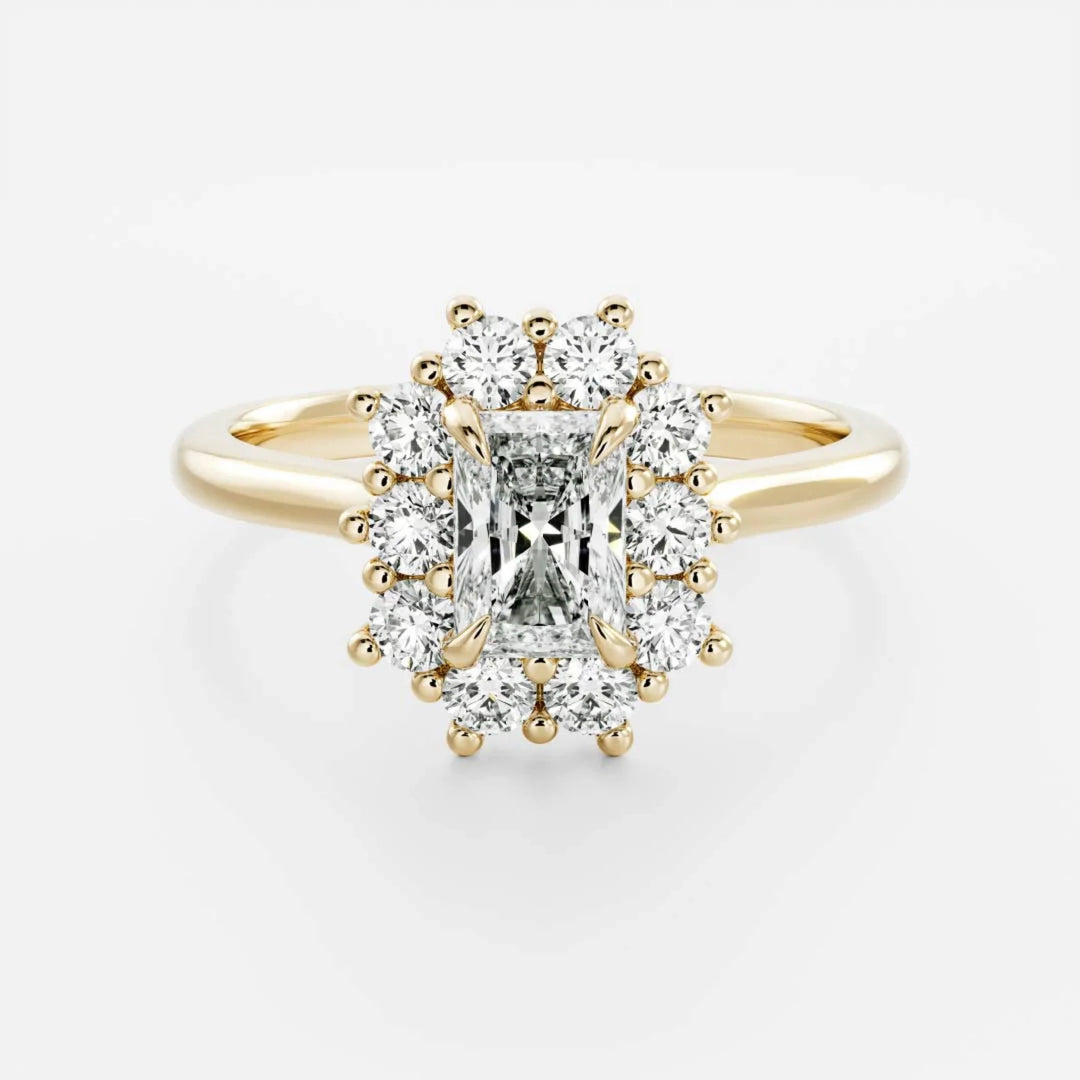 1 carat radiant halo cluster engagement ring lab grown diamond IGI certified