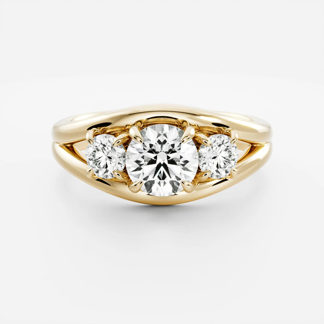 1 carat round three stone split shank engagement ring lab grown diamond E VS2 USA