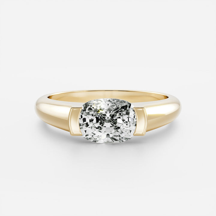 1 carat cushion half bezel engagement ring lab grown diamond signet style IGI certified