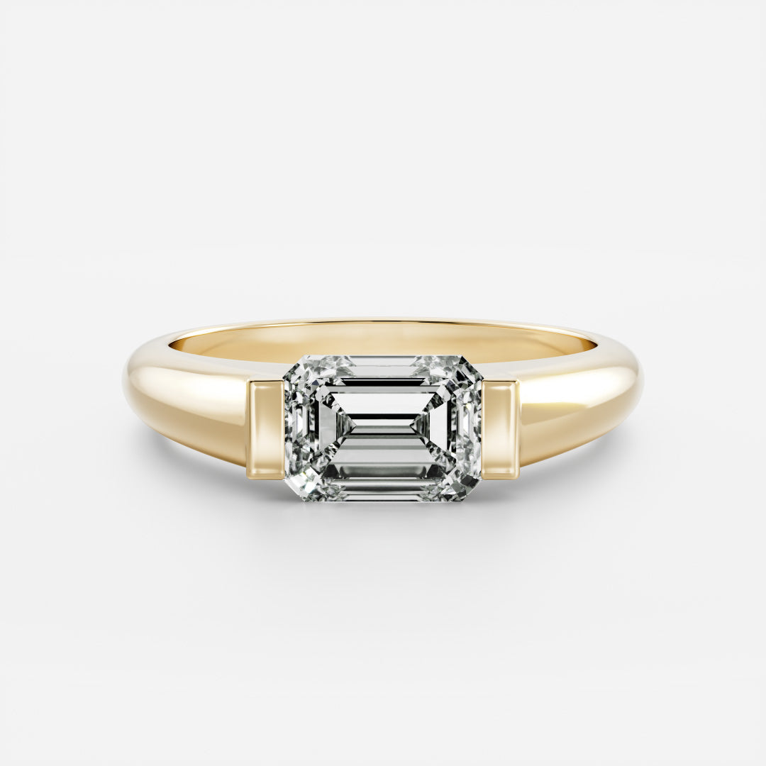 1 carat emerald cut half bezel engagement ring IGI lab grown diamond signet style