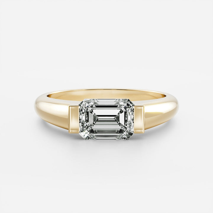1 carat emerald cut half bezel engagement ring IGI lab grown diamond signet style