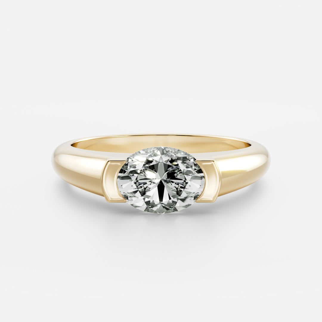 1 carat oval half bezel engagement ring lab grown diamond signet style IGI certified