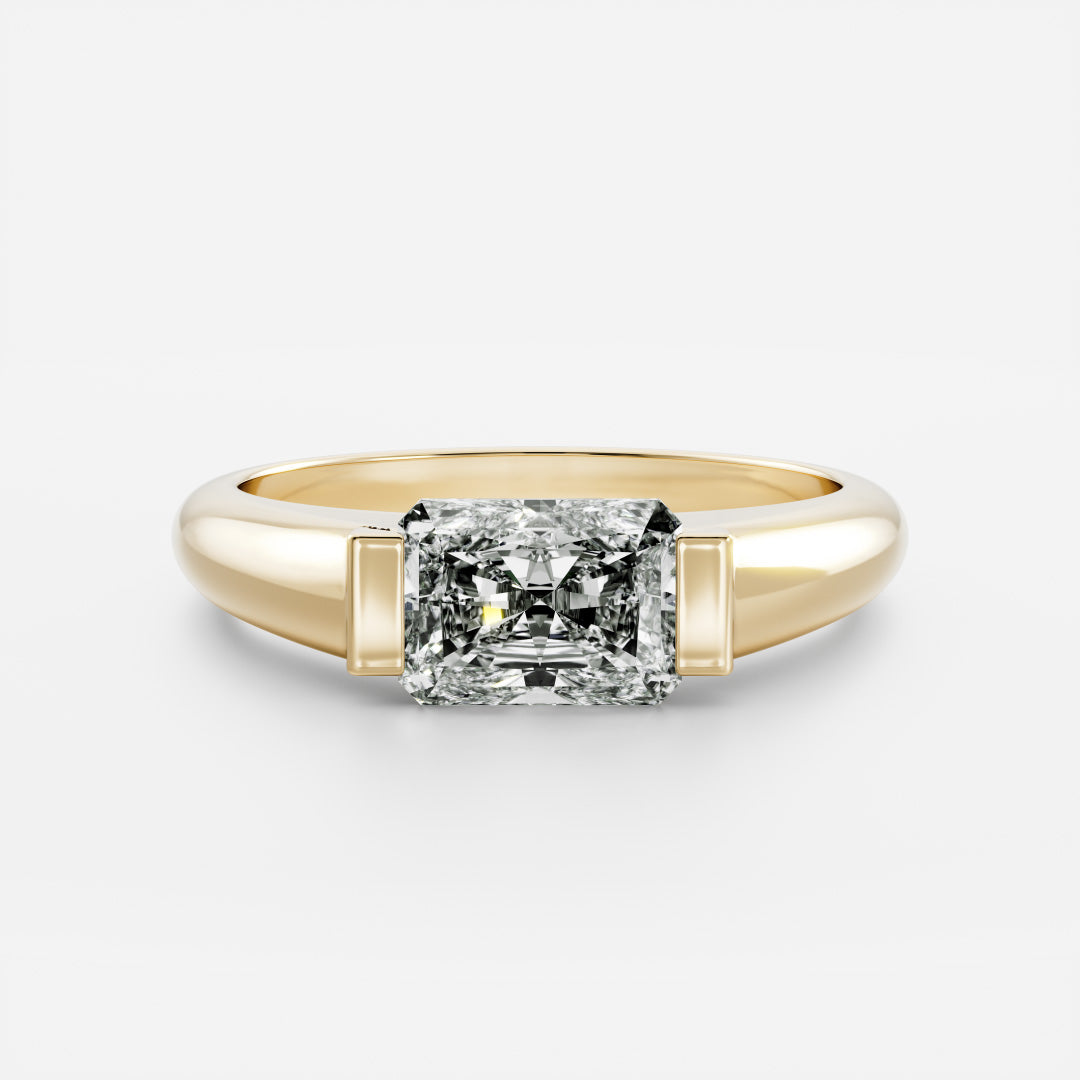 1 carat radiant half bezel engagement ring lab grown diamond signet style IGI certified