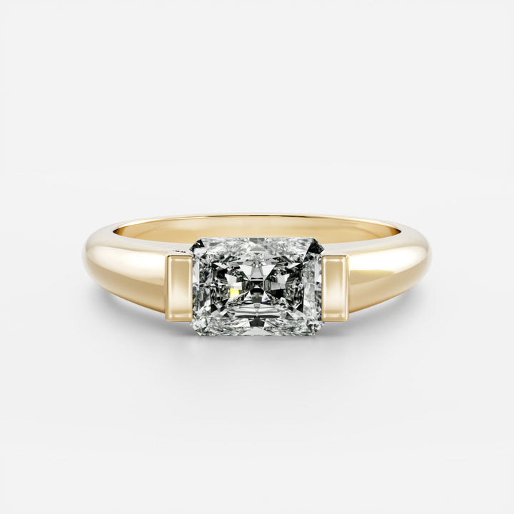 1 carat radiant half bezel engagement ring lab grown diamond signet style IGI certified