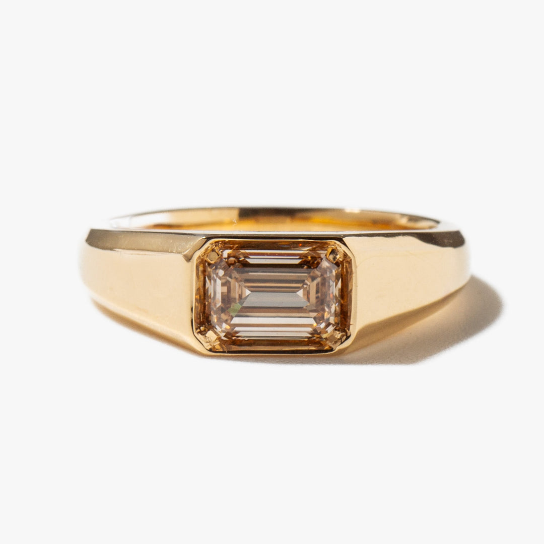 east west emerald cut lab grown diamond signet engagement ring 1.3 carat E VS1