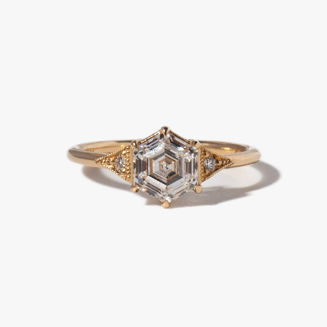 hexagon cut lab grown diamond art deco engagement ring 1.3 carat USA