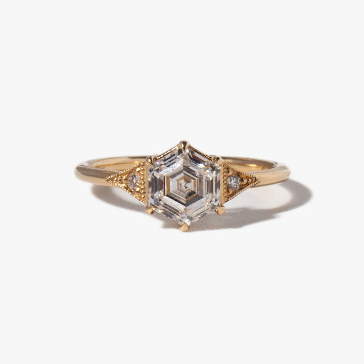 hexagon cut lab grown diamond art deco engagement ring 1.3 carat USA