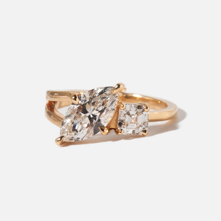 toi et moi marquise asscher lab grown diamond engagement ring 1.3 caratc
