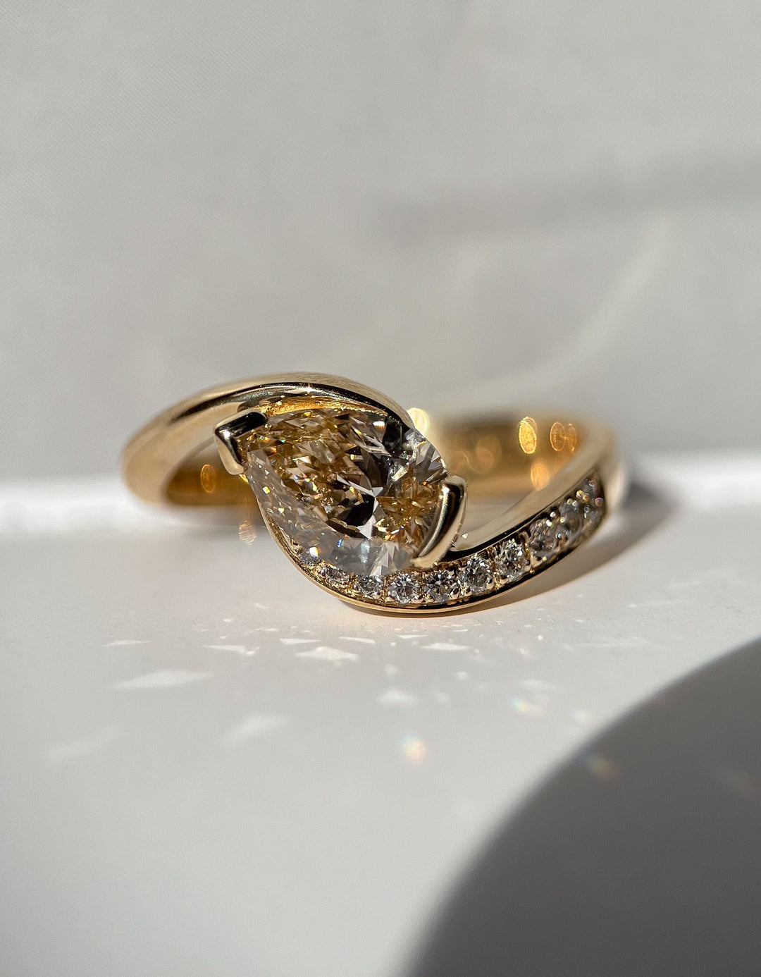 Champagne Pear Lab Grown Diamond Engagement Ring