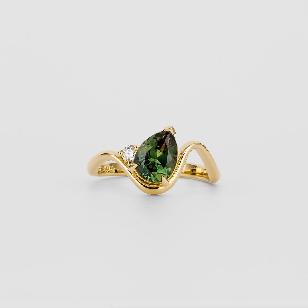 Green Pear Diamond Engagement Ring