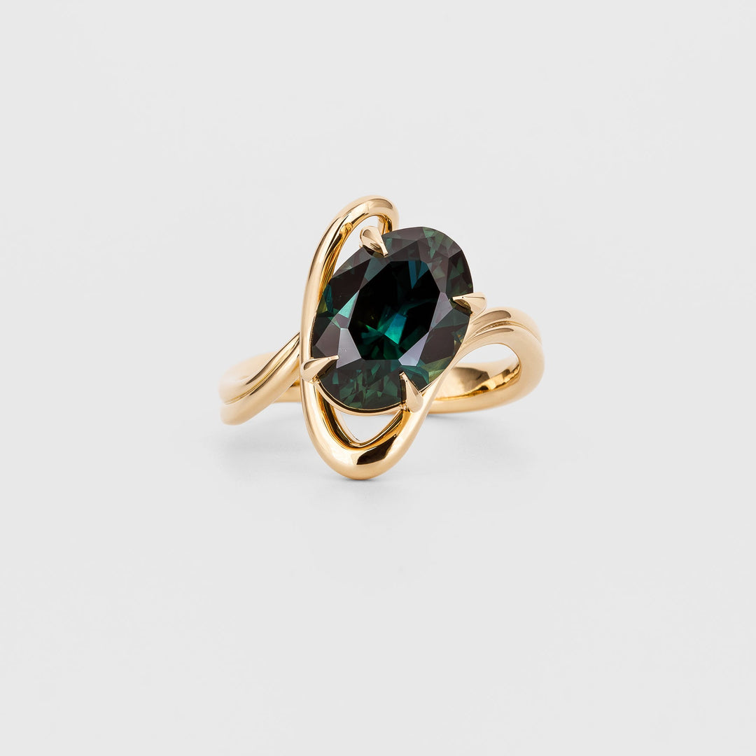 Oval Australian Teal Sapphire Diamond Engagement Ring