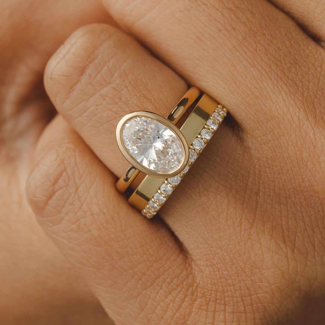oval engagement ring with wedding band