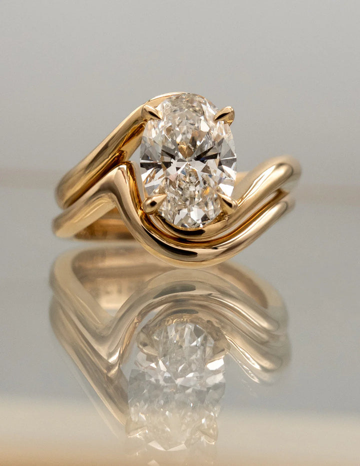 Oval CVD Diamond Tension Style Engagement Ring With Matching Band