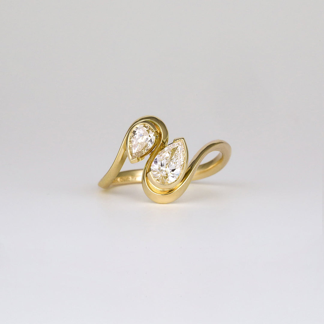 Pear Lab Grown Diamond Two Stone Engagement Ring