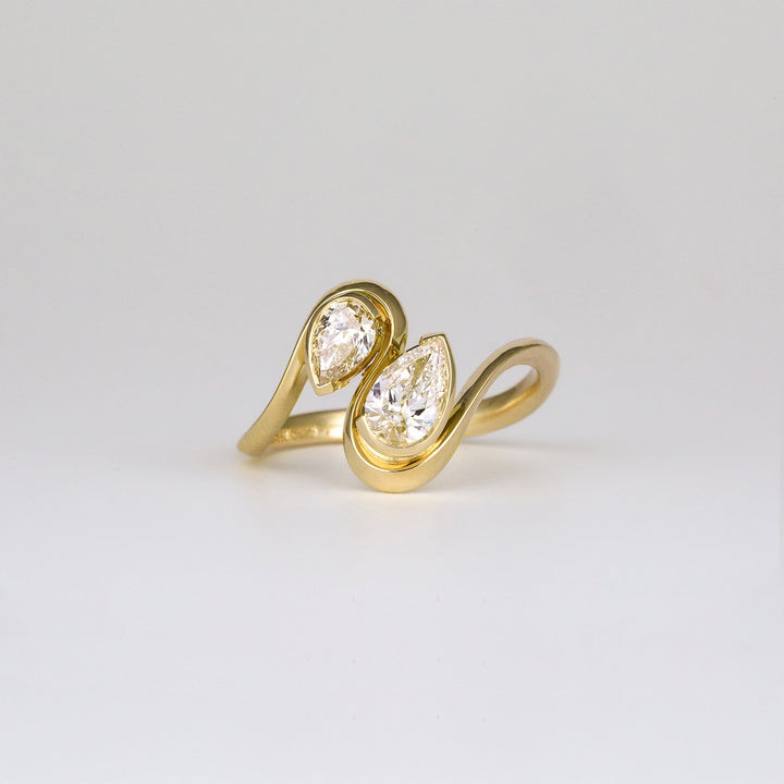 Pear Lab Grown Diamond Two Stone Engagement Ring