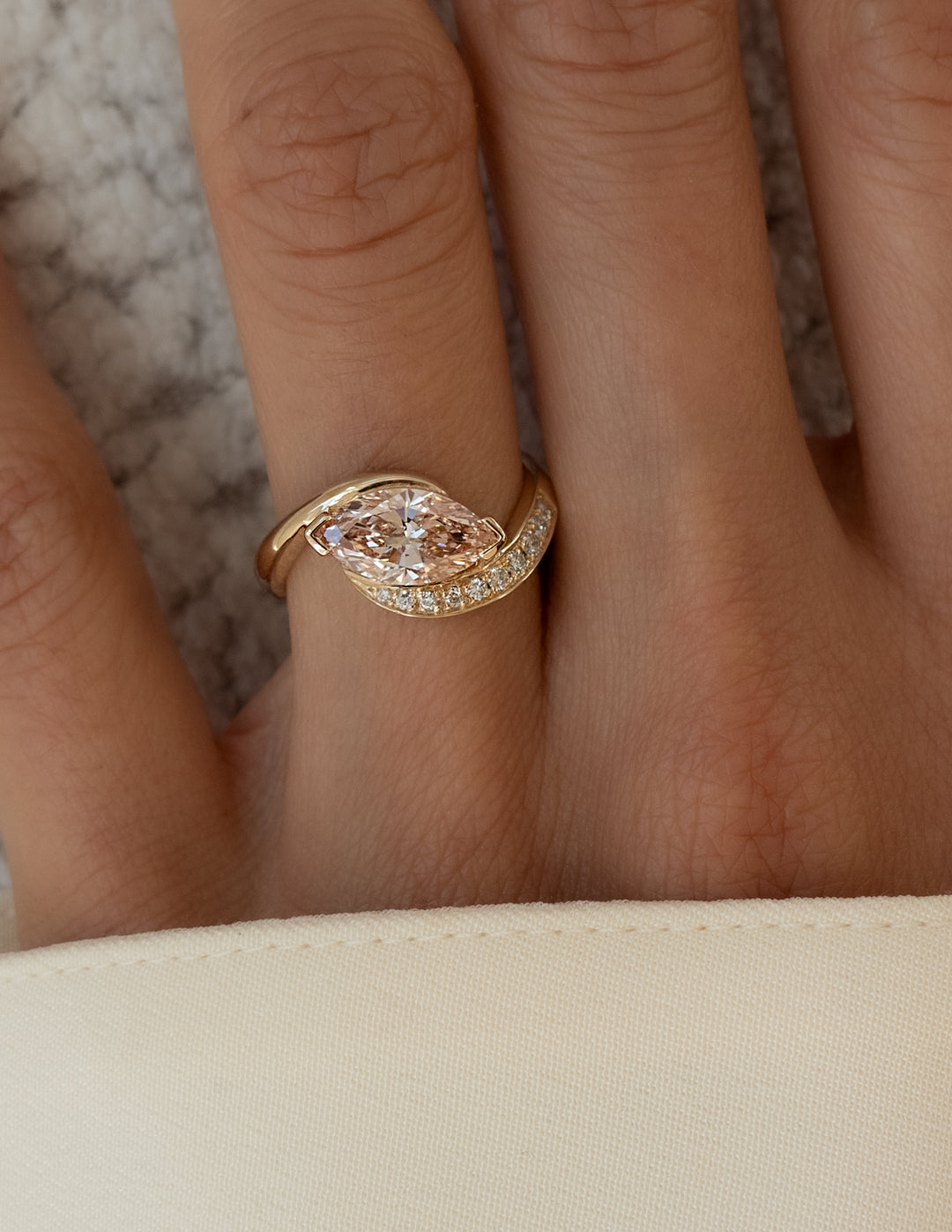 Pink Marquise Cut Lab Grown Diamond Engagement Ring