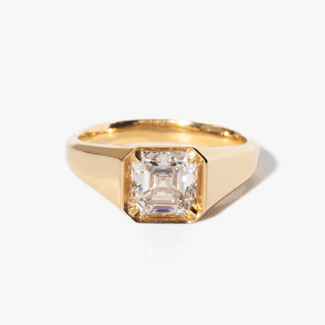 asscher cut lab grown diamond signet engagement ring 1.5 carat E VS1