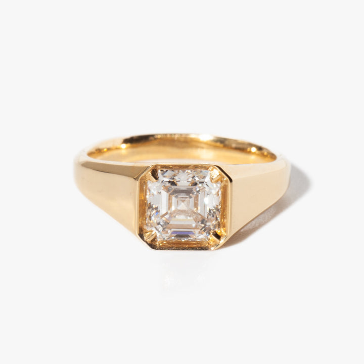 asscher cut lab grown diamond signet engagement ring 1.5 carat E VS1