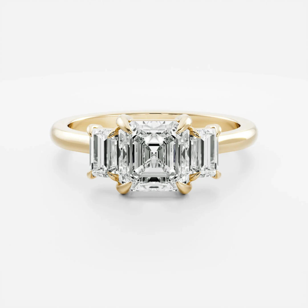 1.5 carat asscher three stone engagement ring lab grown diamond IGI certified