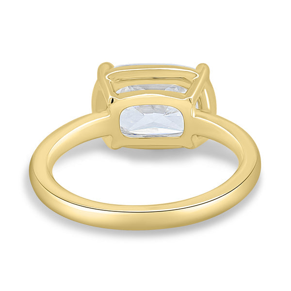 1.50 carat elongated cushion lab grown diamond east west engagement ring crafted in polished gold with contemporary appeal