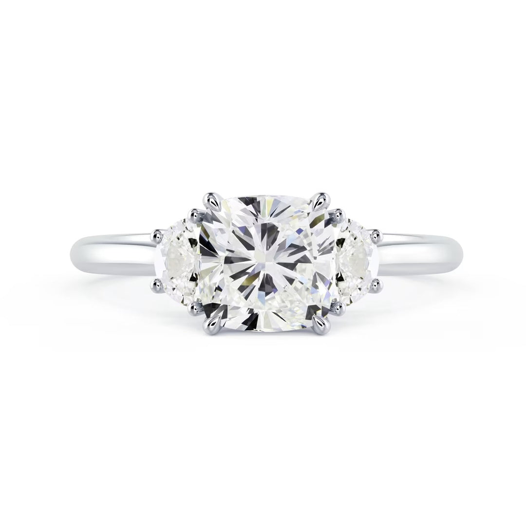 1.5 carat cushion three stone engagement ring E VS1 lab grown diamond