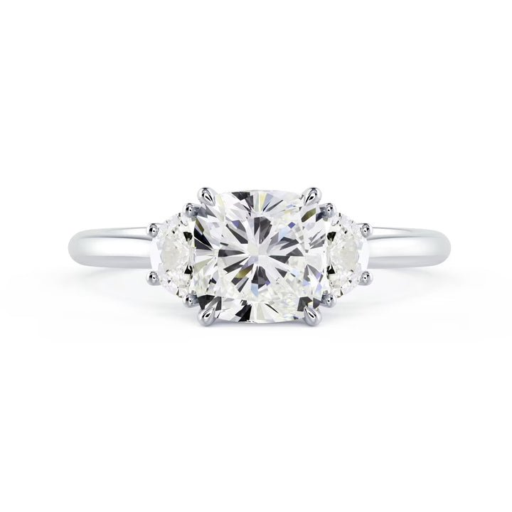 1.5 carat cushion three stone engagement ring E VS1 lab grown diamond