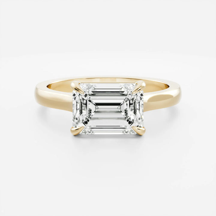 1.5 carat east west emerald cathedral engagement ring lab grown diamond IGI certified