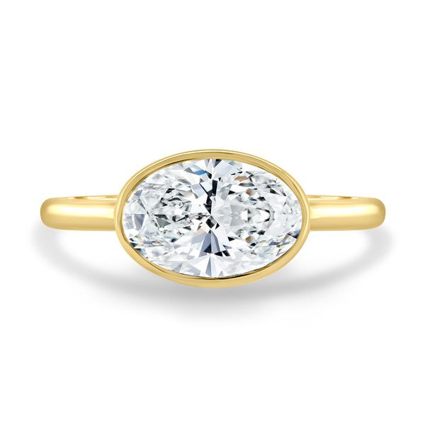 bezel set oval lab grown diamond east west engagement ring 1.50 carat E VS1 USA