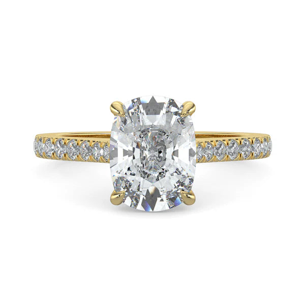 1.5 carat elongated cushion cathedral pavé engagement ring lab grown diamond E VS1 USA