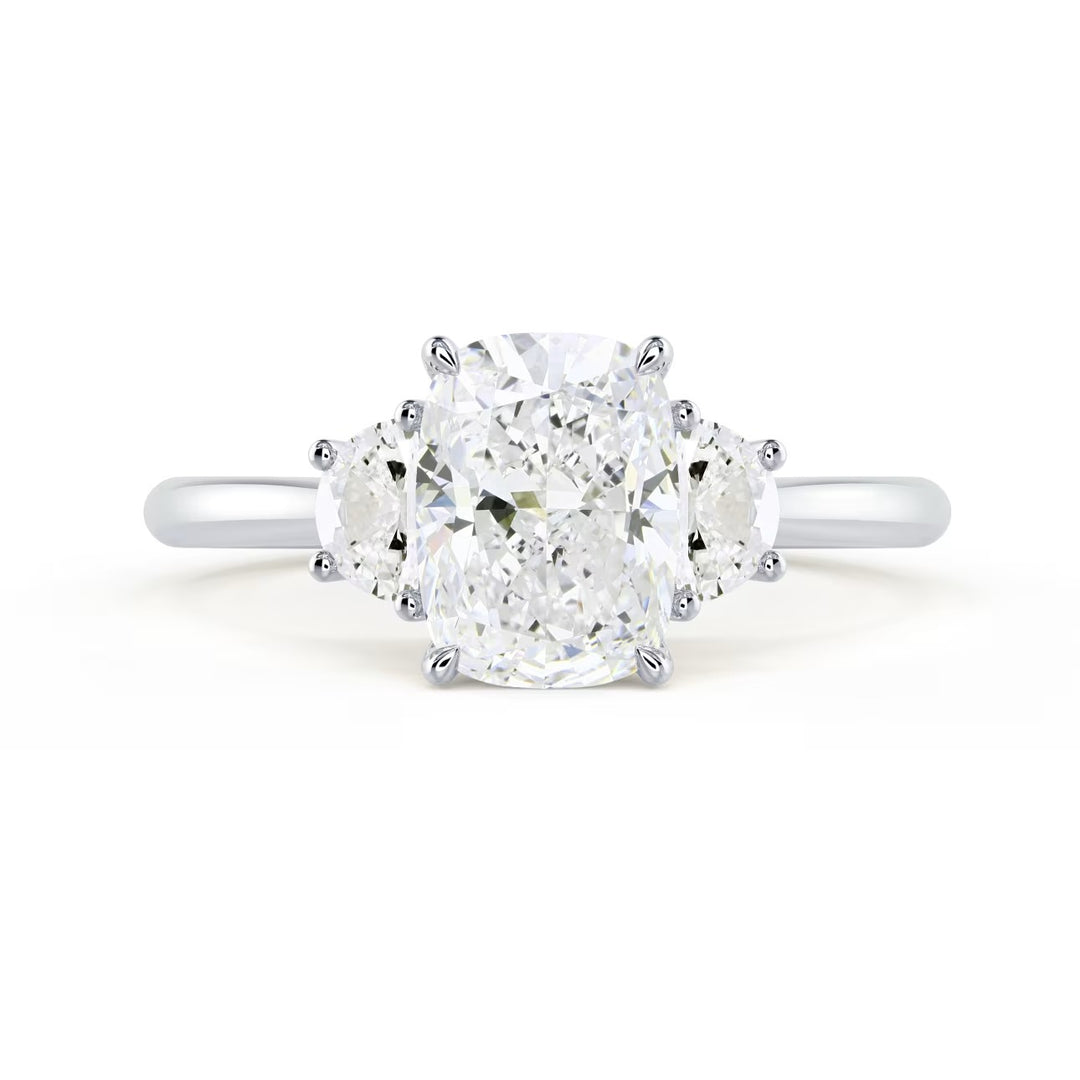 1.5ct elongated cushion E VS1 three stone engagement ring USA