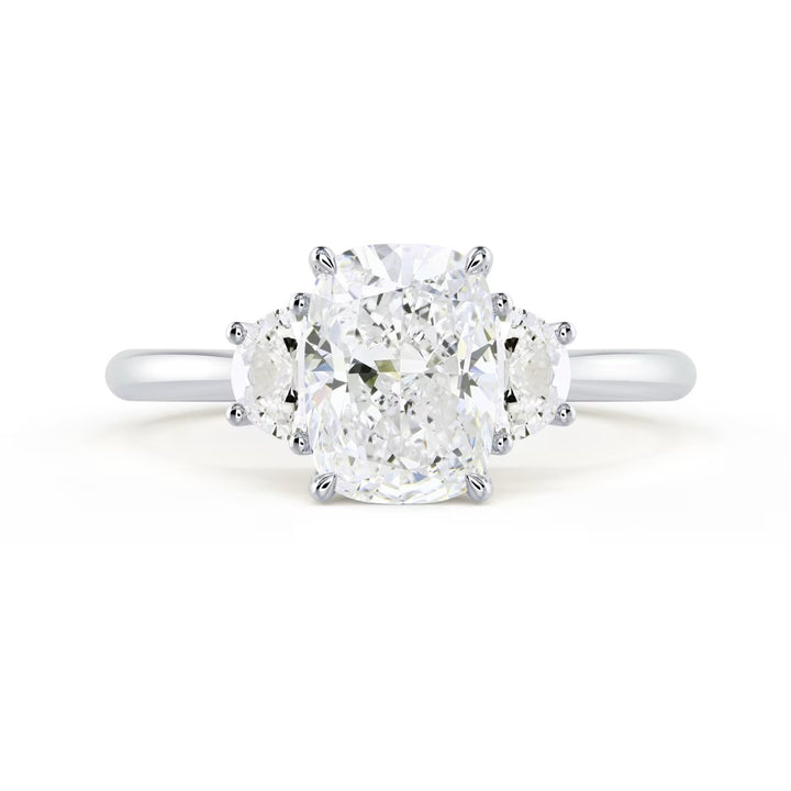1.5ct elongated cushion E VS1 three stone engagement ring USA