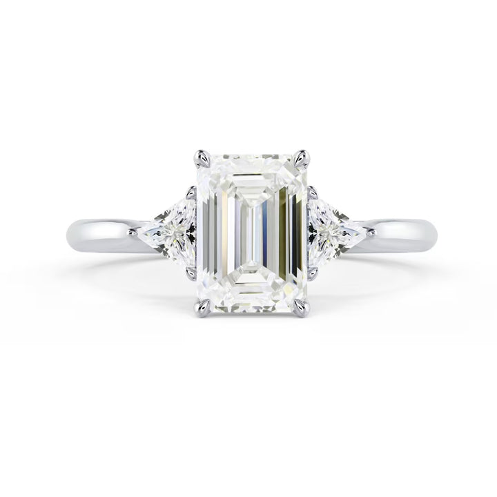 1.5 carat emerald cut three stone engagement ring E VS1 lab grown diamond