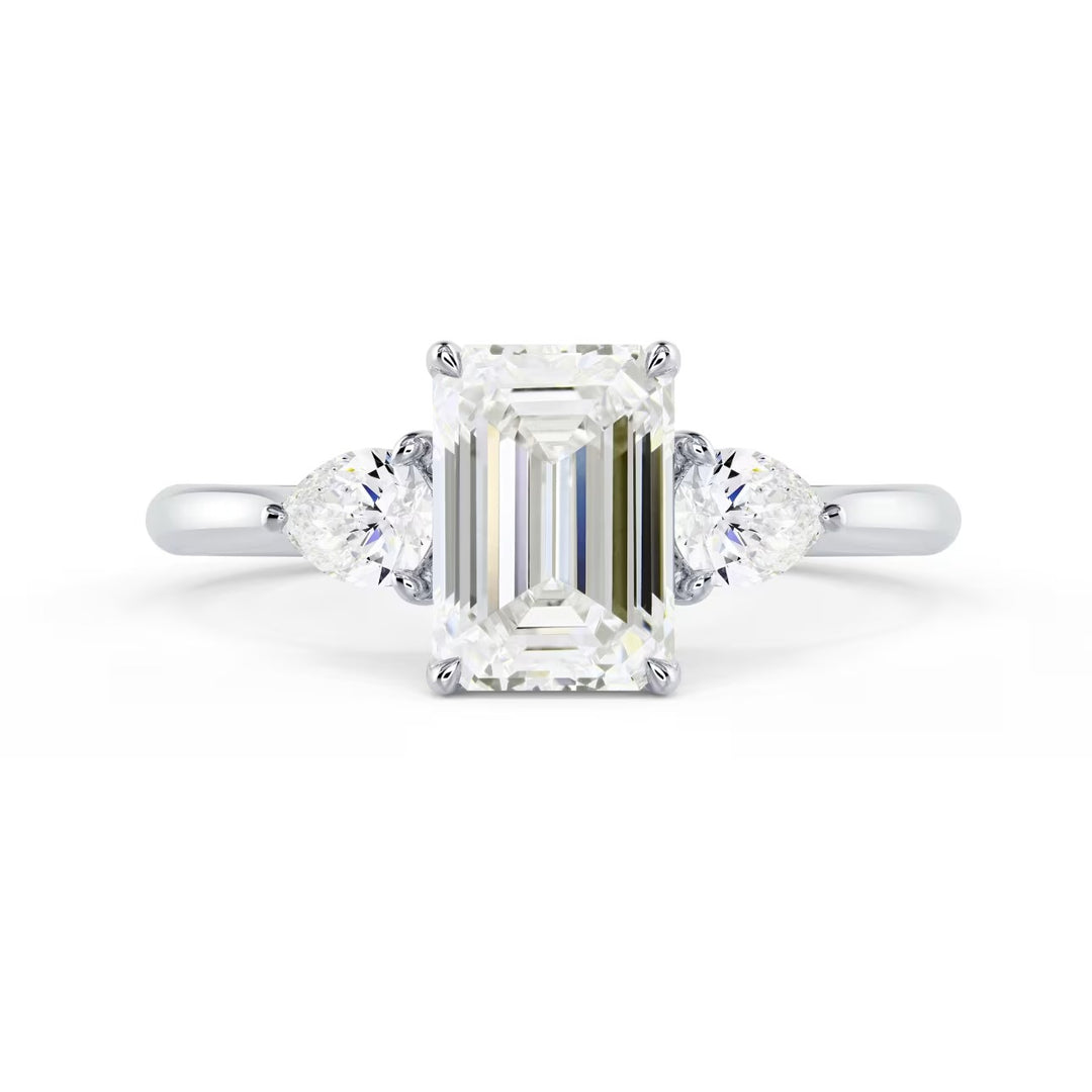 1.5 carat emerald cut three stone engagement ring E VS2 lab diamond