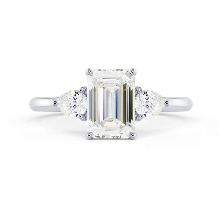 1.5 carat emerald cut three stone engagement ring E VS2 lab diamond