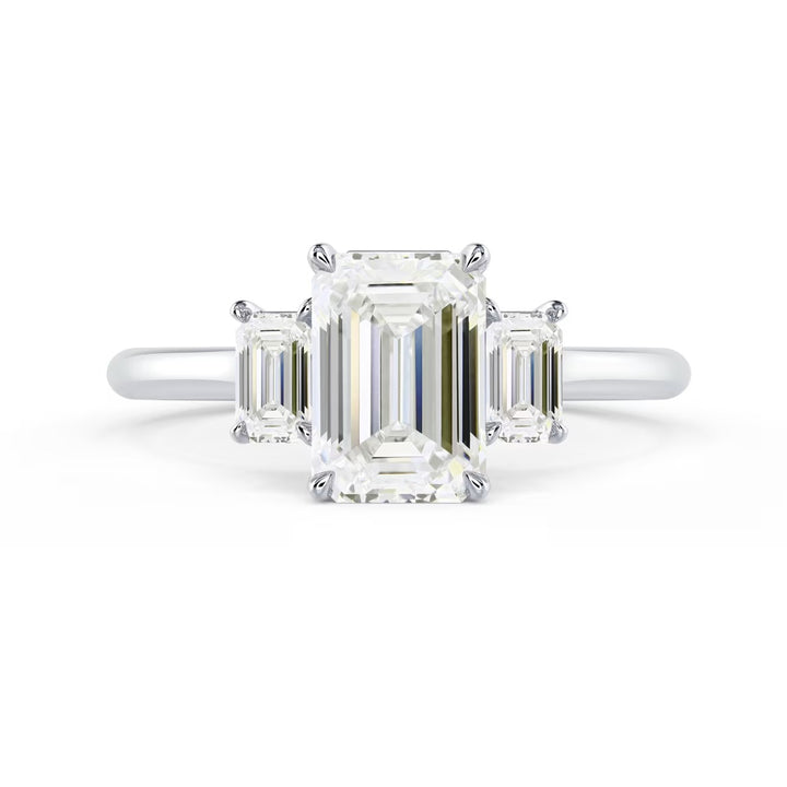 1.5 carat emerald cut three stone engagement ring E VS2 lab grown diamond