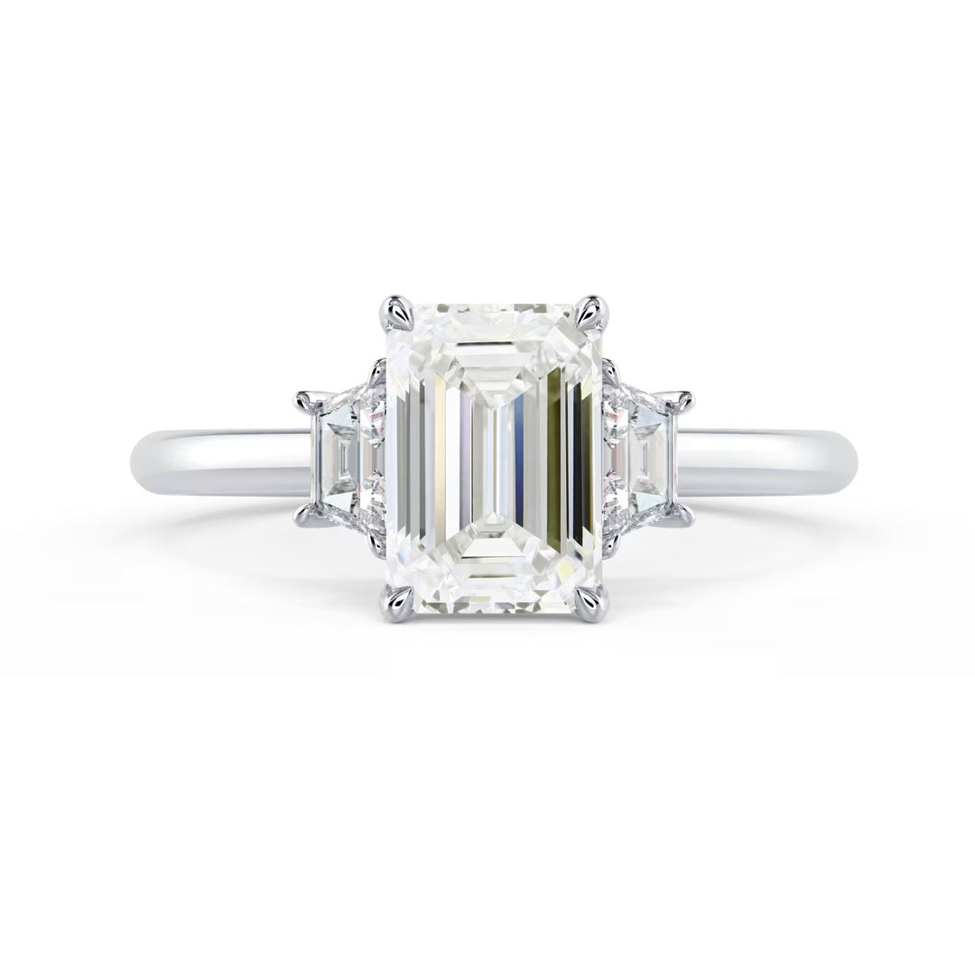 1.5 carat emerald cut three stone engagement ring E VS2 lab diamond