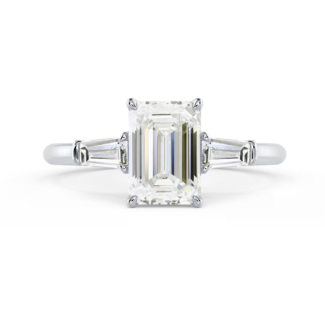 1.5 carat emerald cut three stone engagement ring E VS2 lab diamond