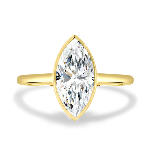 bezel set marquise lab grown diamond cathedral engagement ring 1.50 carat E VS1 USA