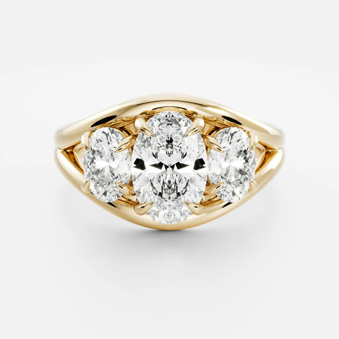 1.5 carat oval three stone split shank engagement ring lab grown diamond E VS1 USA