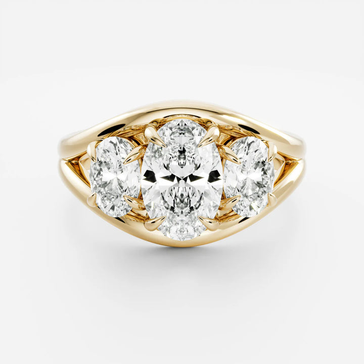 1.5 carat oval three stone split shank engagement ring lab grown diamond E VS1 USA